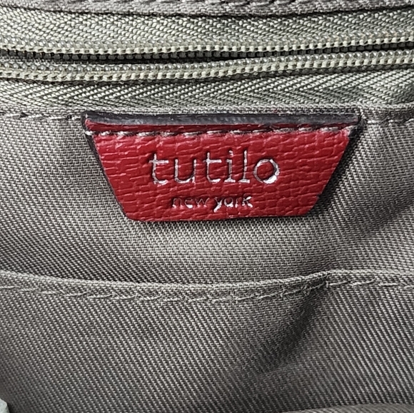 TUTILO New York Red VEGAN Pebbled Faux Leather Sling Backpack purse 11”x 9”x 4” main image 2